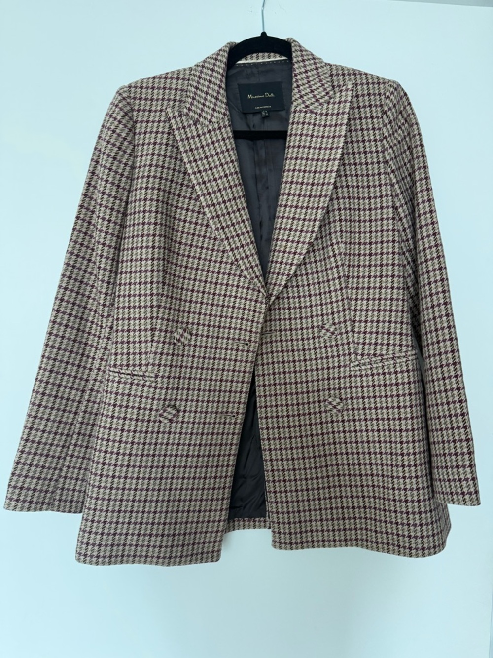 Massimo Dutti Houndstooth Blazer in Burgundy and Cream